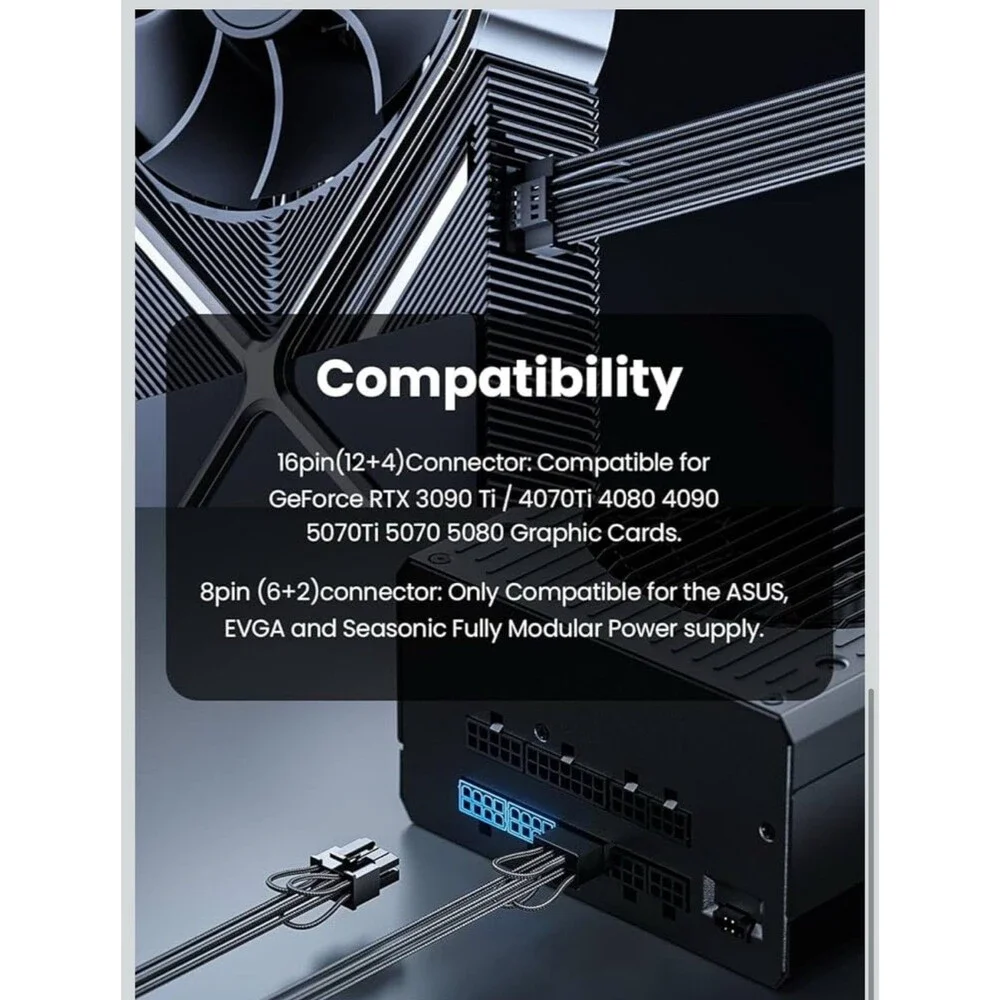 PCIe 5.0 Gpu Power Cable Sleeved 70cm | 16pin 12+4 12VHPWR Connector For RTX